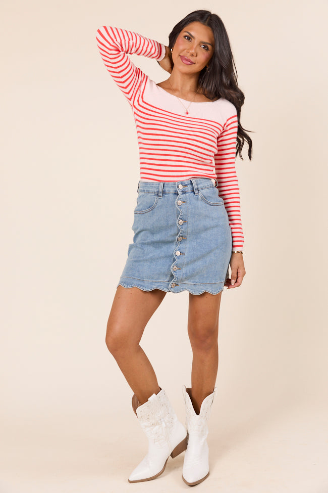 My Favorite Medium Wash Scallop Detail Skirt FINAL SALE