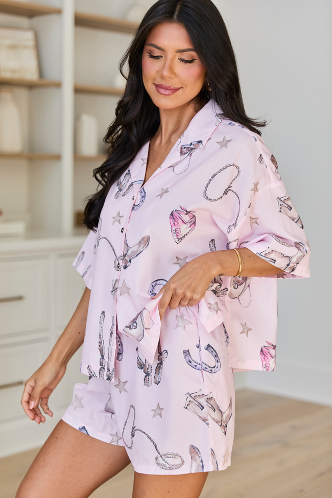 Skye Oversized Pink Western Print Pajama Top SALE