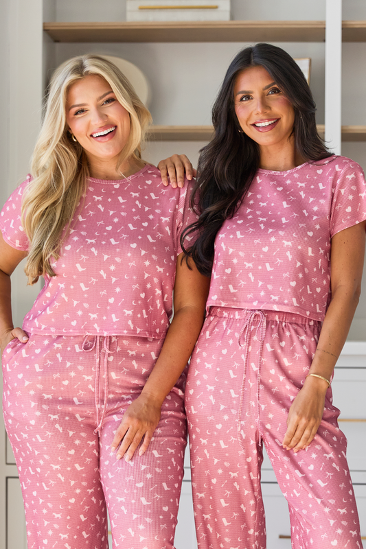 Lainey Waffle Knit Pink Western Icon Pajama Top SALE