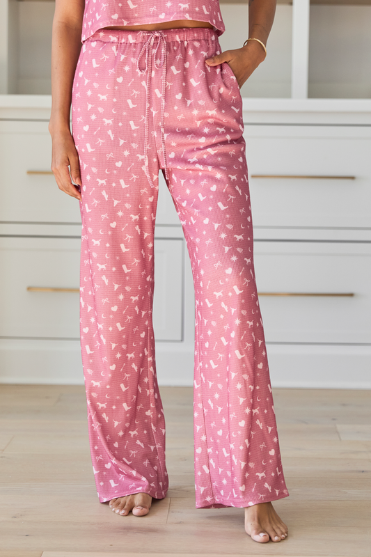 Lainey Waffle Knit Pink Western Icon Pajama Pants SALE