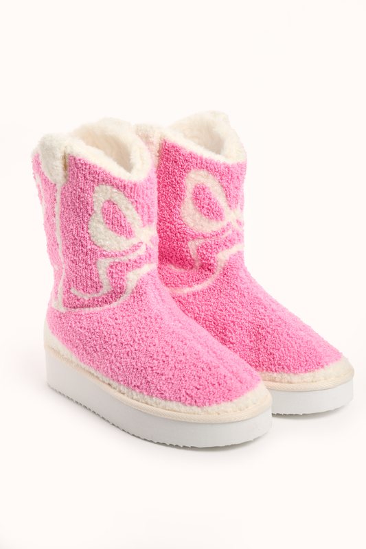 Tyla Pink Bow Shearling Boot Slippers SALE