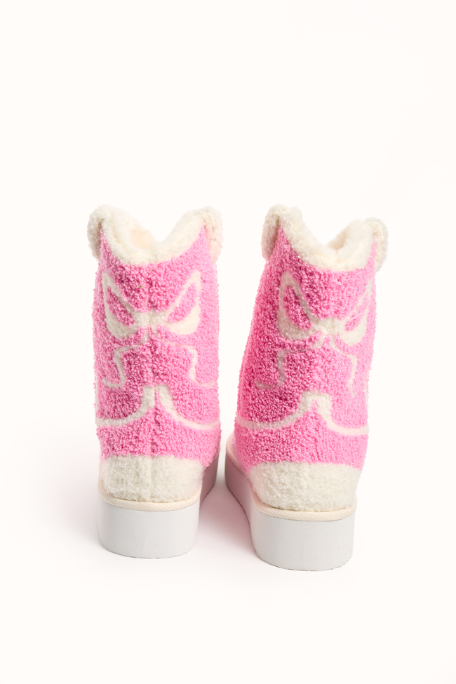 Tyla Pink Bow Shearling Boot Slippers SALE