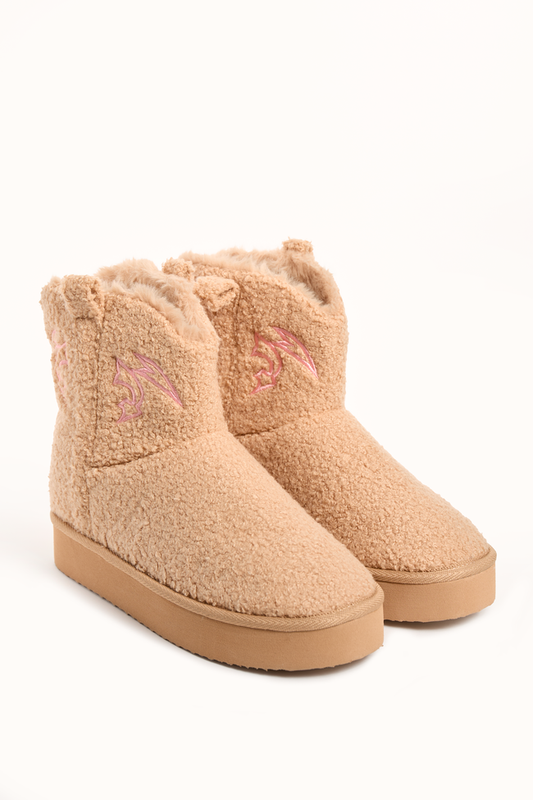 Cooper Tan Flair Stitch Shearling Platform Slippers SALE