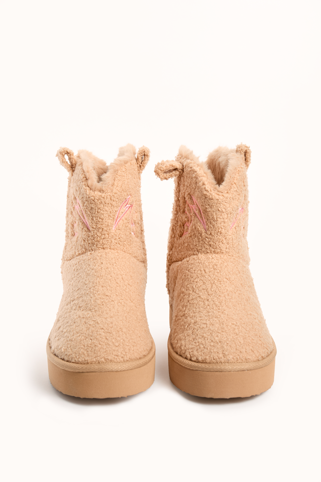 Cooper Tan Flair Stitch Shearling Platform Slippers SALE