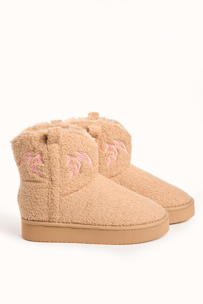 Cooper Tan Flair Stitch Shearling Platform Slippers SALE