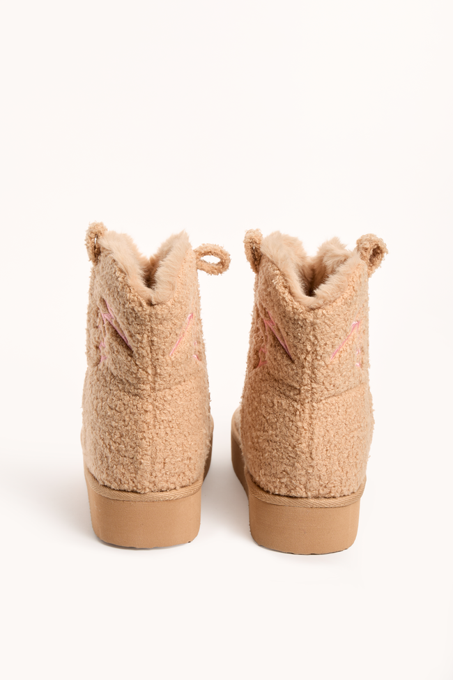 Cooper Tan Flair Stitch Shearling Platform Slippers SALE