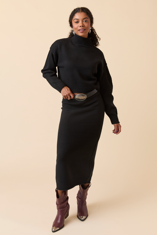 Jamie Black Sweater Turtleneck Skirt Set