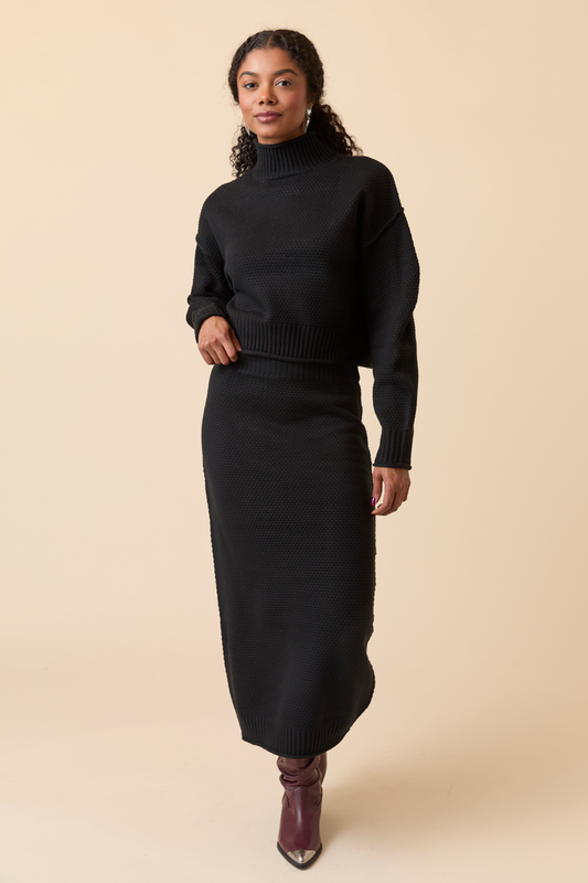 Jamie Black Sweater Turtleneck Skirt Set