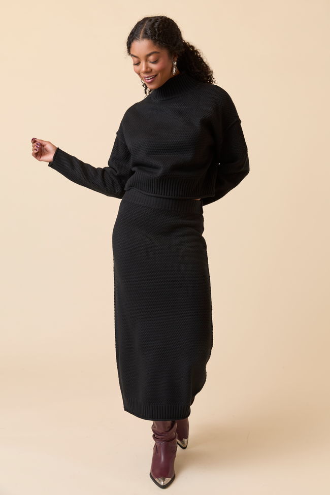 Jamie Black Sweater Turtleneck Skirt Set