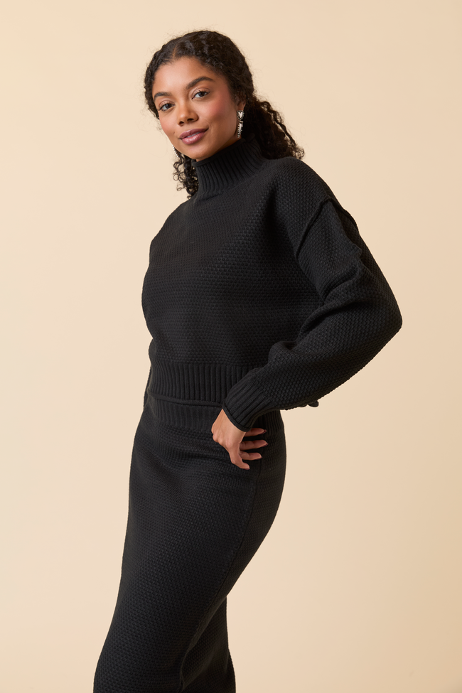 Jamie Black Sweater Turtleneck Skirt Set