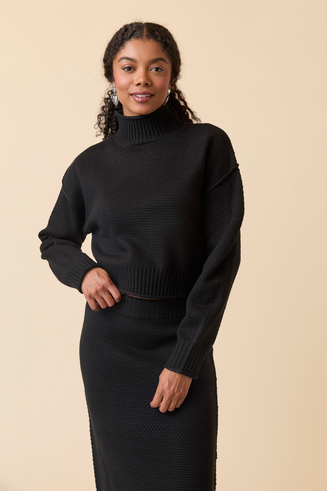 Jamie Black Sweater Turtleneck Skirt Set