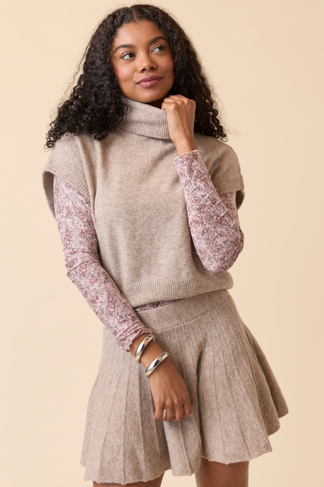 Deb Tan Turtleneck Sweater Skirt Set