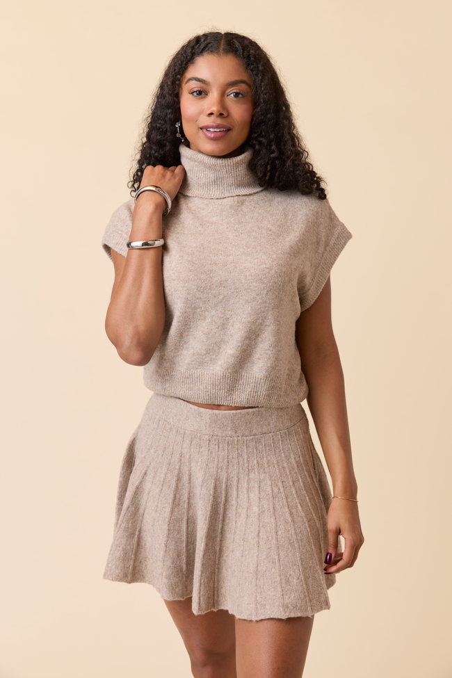 Deb Tan Turtleneck Sweater Skirt Set