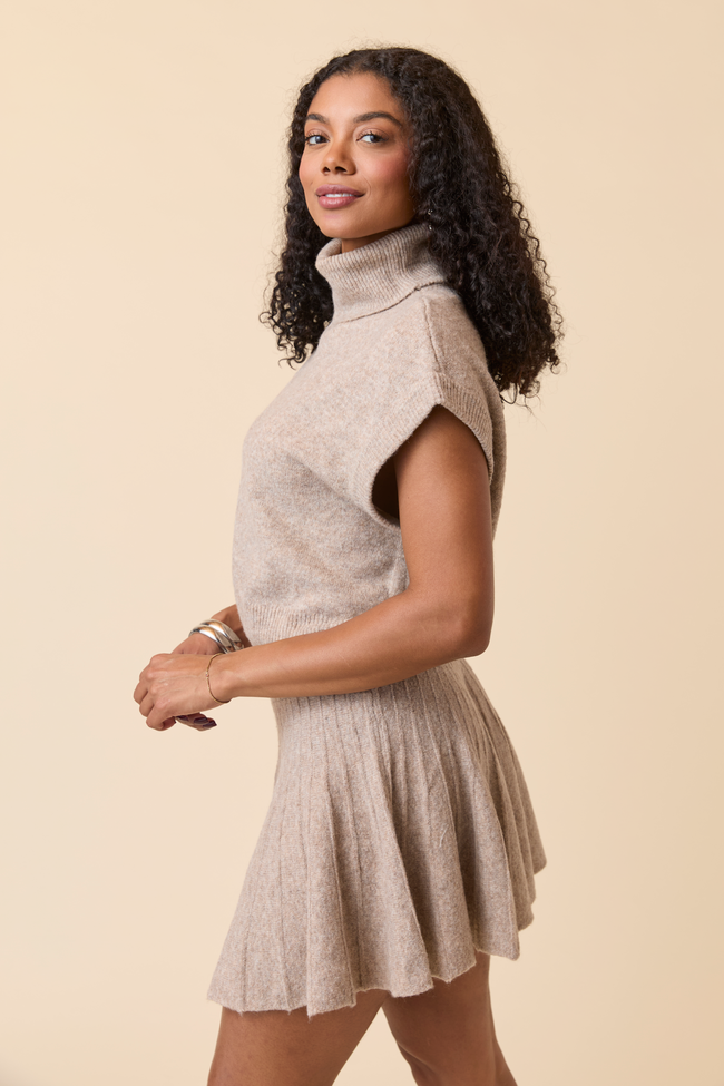 Deb Tan Turtleneck Sweater Skirt Set