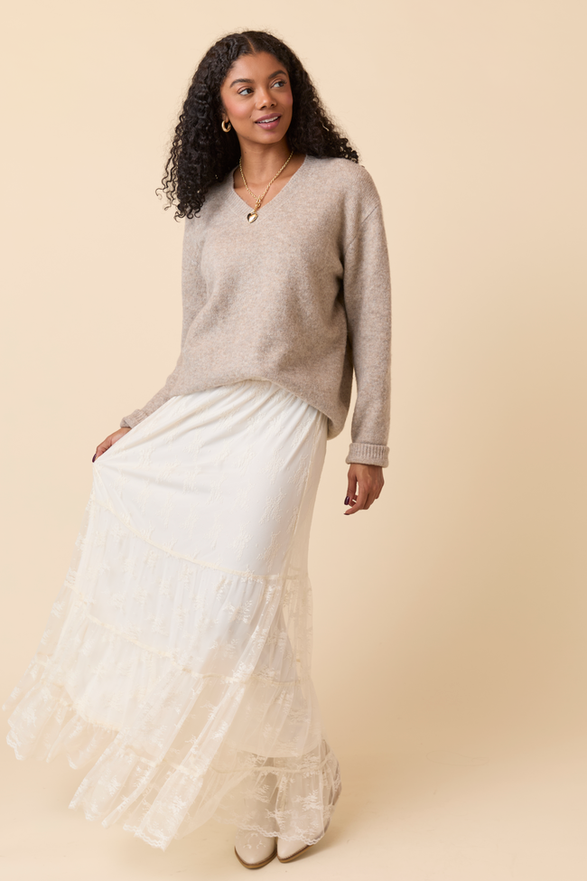 Adalyn Tan Oversized V-Neck Sweater SALE