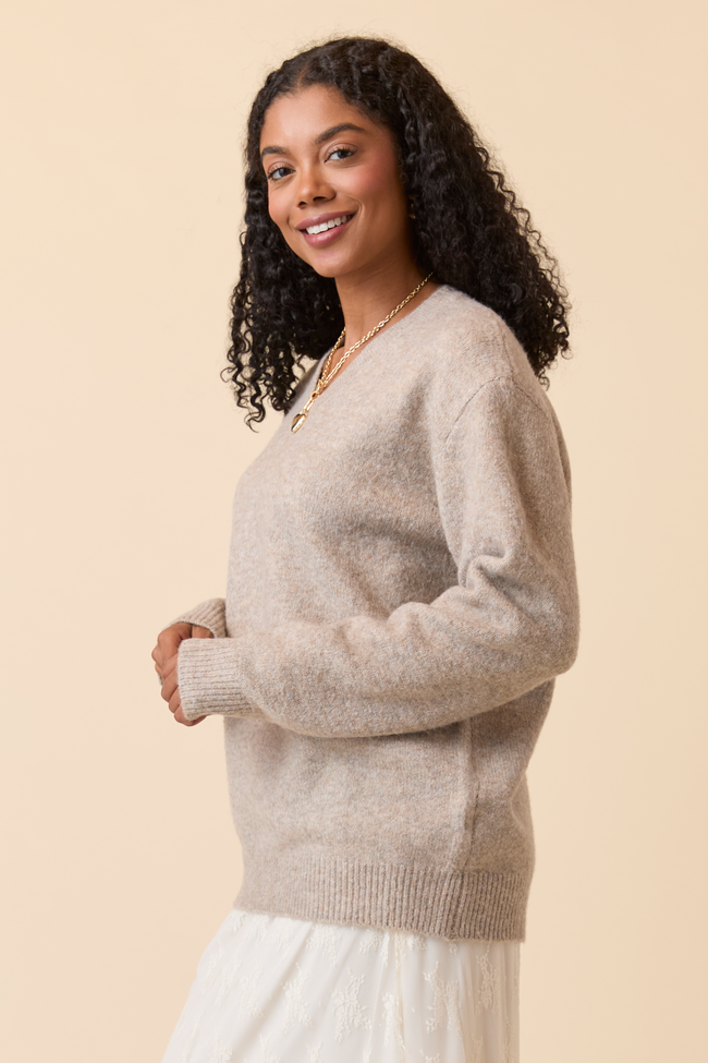 Adalyn Tan Oversized V-Neck Sweater SALE