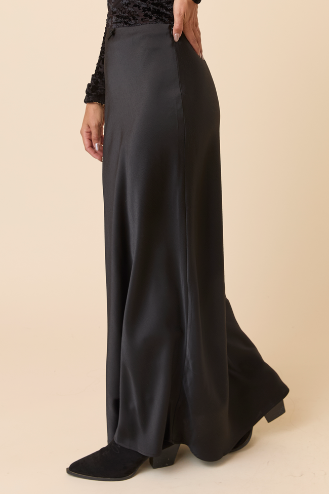 Freya Black Satin Maxi Skirt