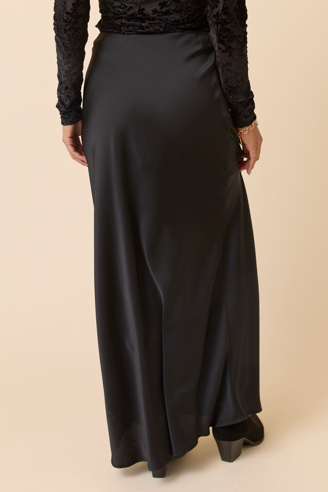 Freya Black Satin Maxi Skirt