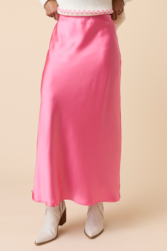 Gwendlyn Pink Satin Maxi Skirt