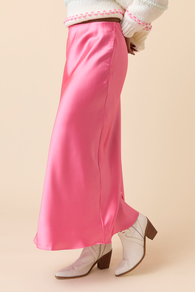 Gwendlyn Pink Satin Maxi Skirt