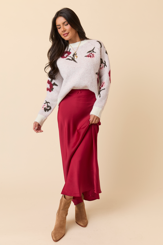 Freya Burgundy Satin Maxi Skirt FINAL SALE