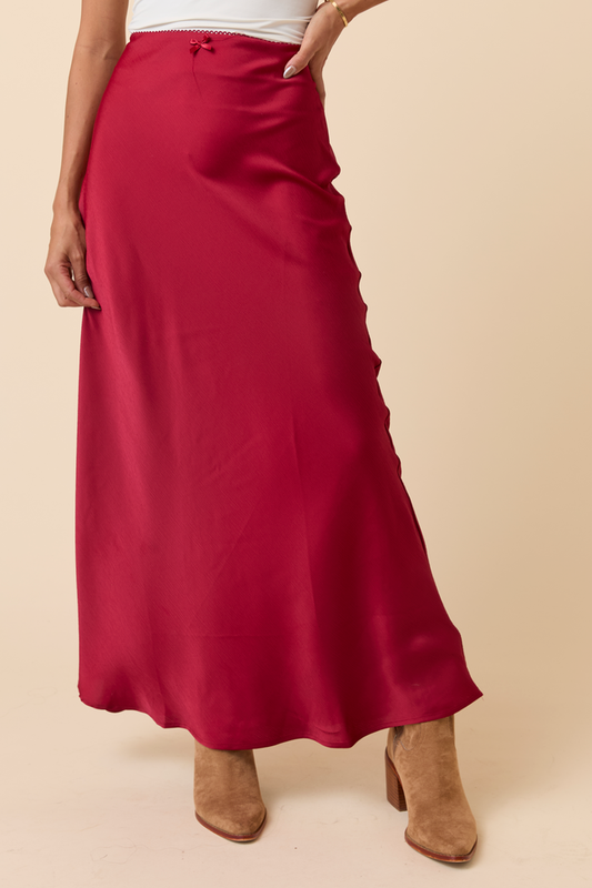 Freya Burgundy Satin Maxi Skirt FINAL SALE