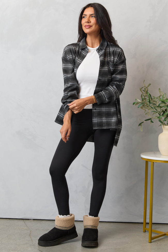 Autumn Black Plaid Flannel Top