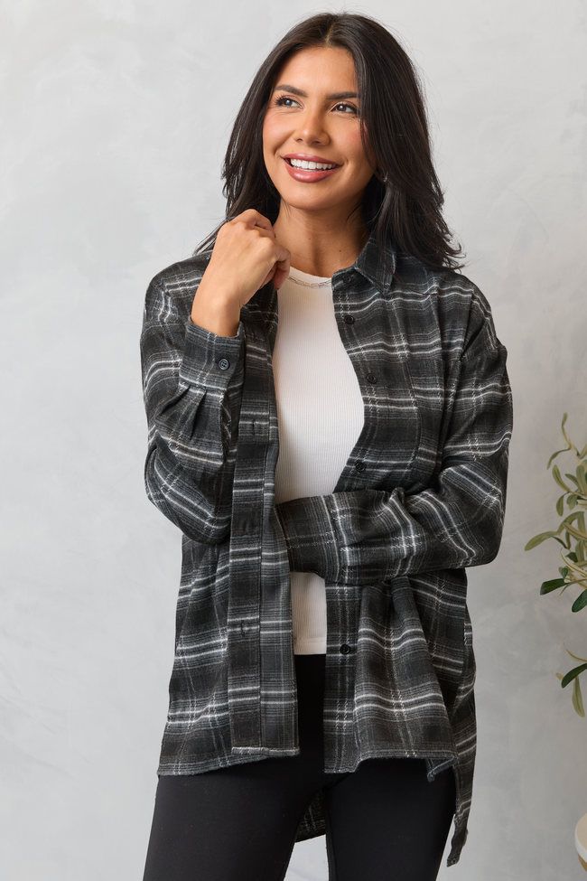Autumn Black Plaid Flannel Top