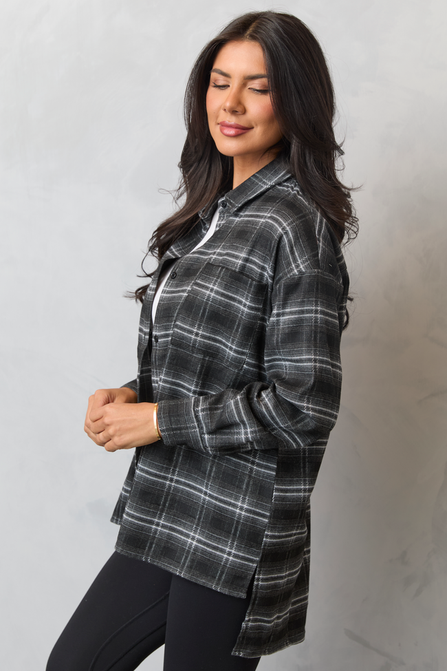 Autumn Black Plaid Flannel Top