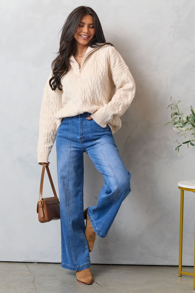 Chismer Beige Cable Knit Zip Up SALE