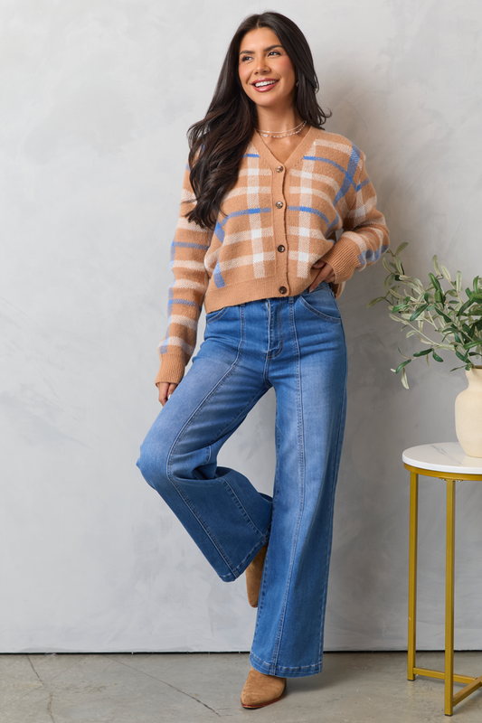 Sheila Brown Multi Plaid Cropped Cardigan SALE