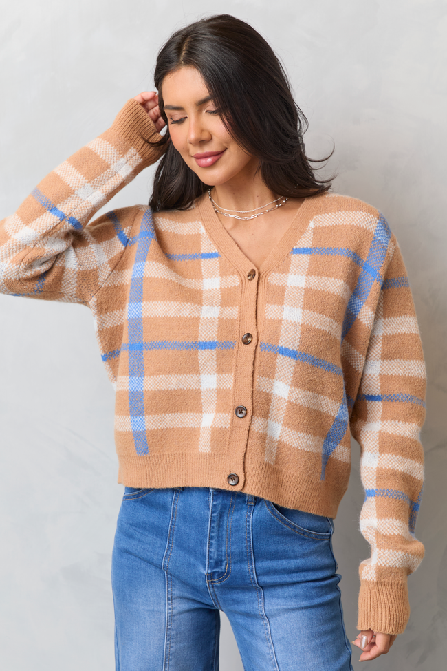 Sheila Brown Multi Plaid Cropped Cardigan SALE