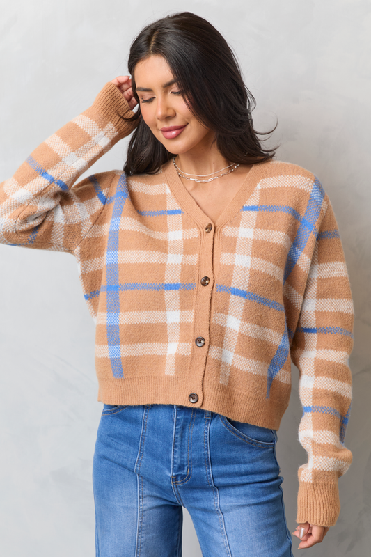 Sheila Brown Multi Plaid Cropped Cardigan SALE