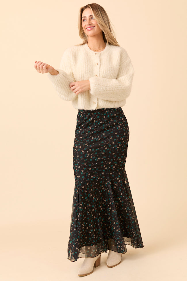 Anna Marie Black Multi Floral Knit Maxi Skirt