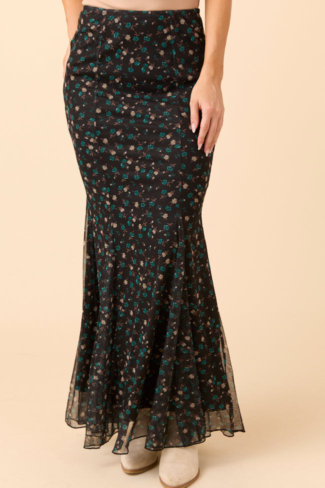 Anna Marie Black Multi Floral Knit Maxi Skirt