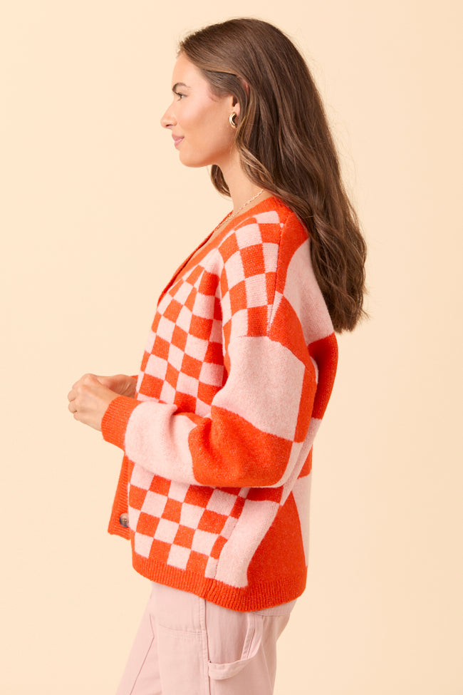 Alyssia Coral And Orange Checkered Cardigan SALE