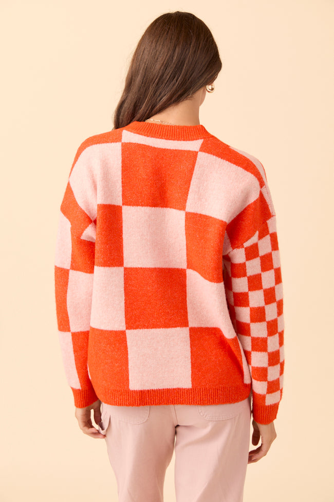 Alyssia Coral And Orange Checkered Cardigan SALE