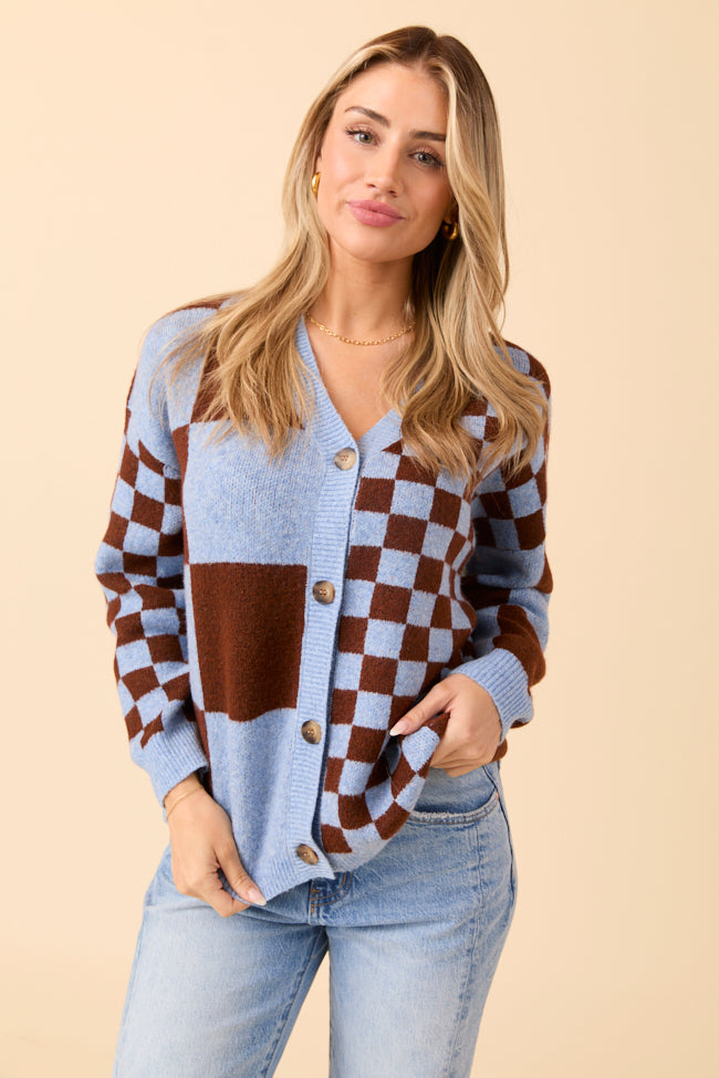 Alyssia Brown And Blue Checkered Cardigan