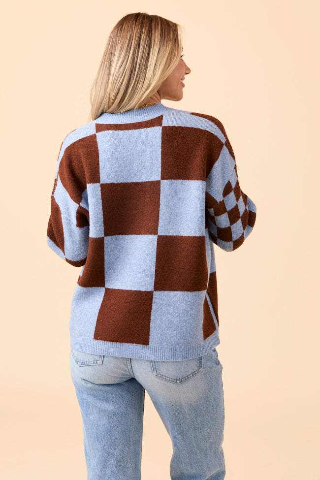 Alyssia Brown And Blue Checkered Cardigan