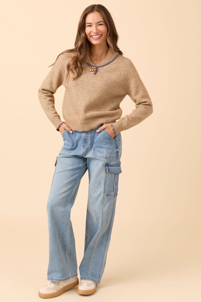 Nettie Brown V-Neck Toggle Button Sweater SALE