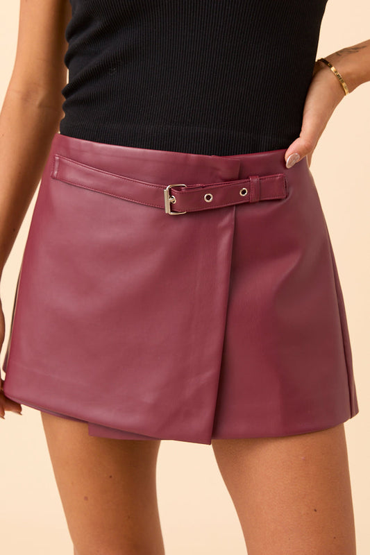 Seraphina Faux Leather Wrap Skort