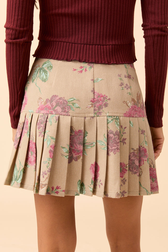 Lana Brown Floral Pleated Skirt