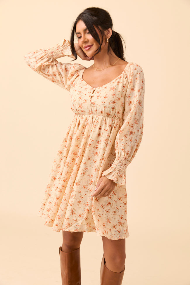 Daniella Neutral Floral Mini Dress