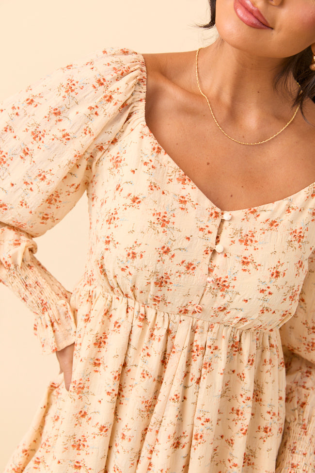 Daniella Neutral Floral Mini Dress