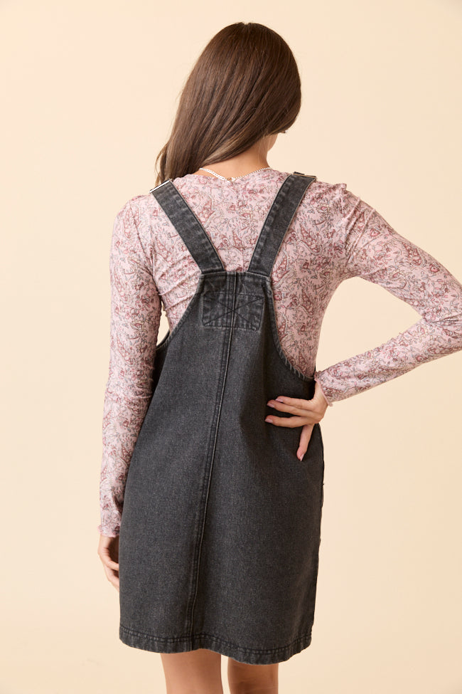 Shailene Black Denim Overall Dress