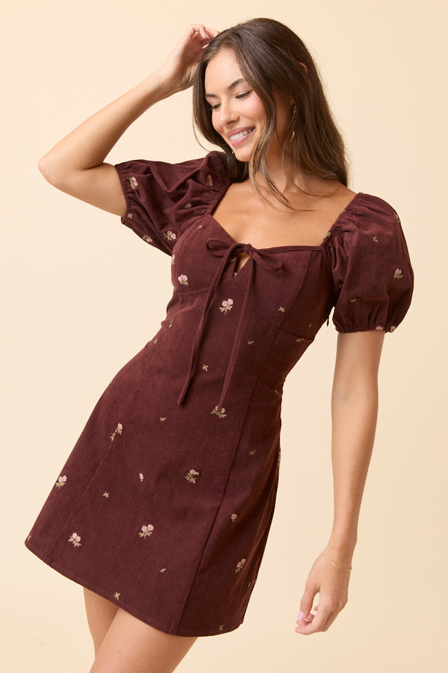 Leigh Brown Floral Embroidered Mini Dress