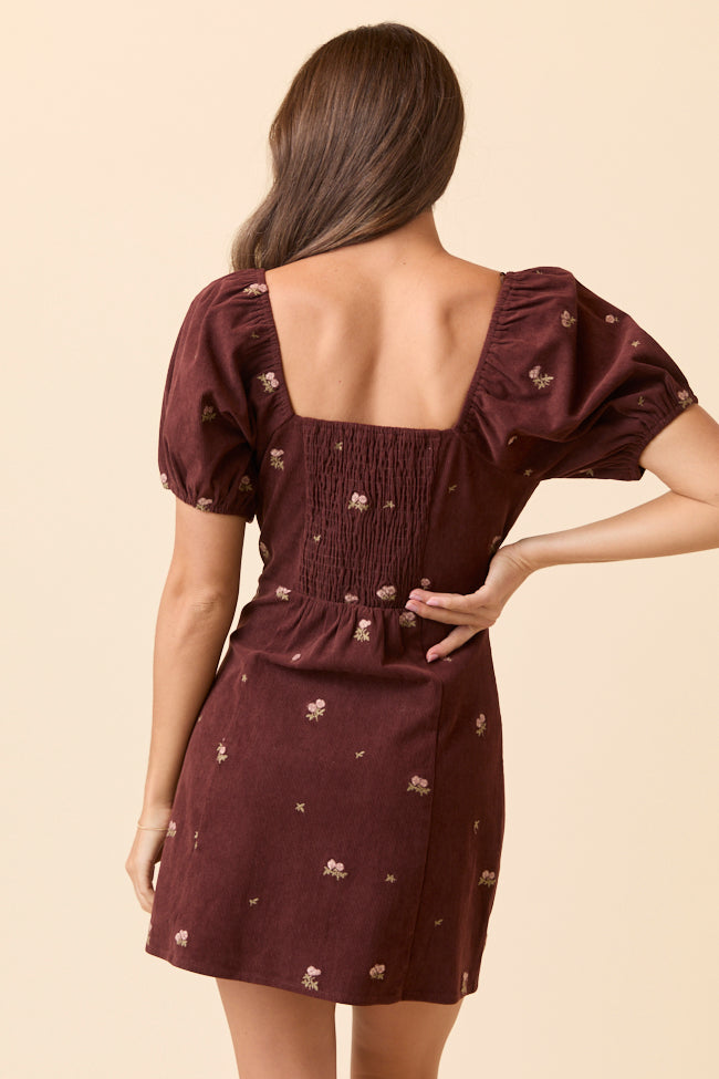 Leigh Brown Floral Embroidered Mini Dress