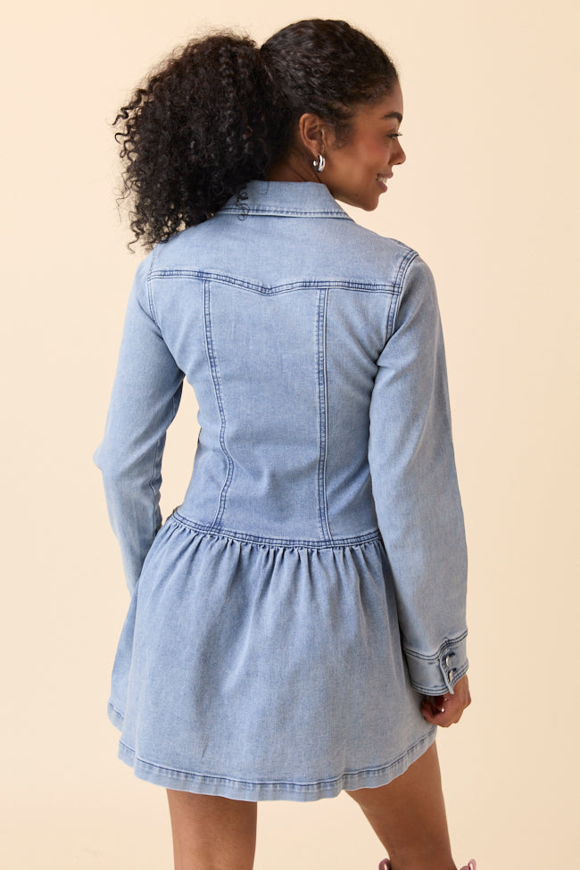 My Favorite Medium Wash Long Sleeve Button Front Mini Dress