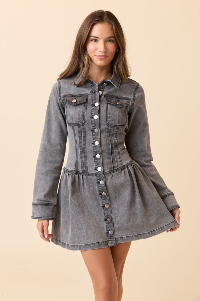 My Favorite Black Long Sleeve Button Front Mini Dress