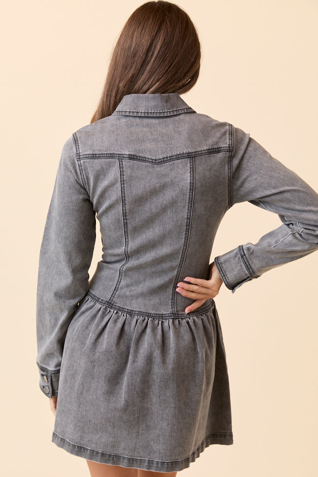 My Favorite Black Long Sleeve Button Front Mini Dress